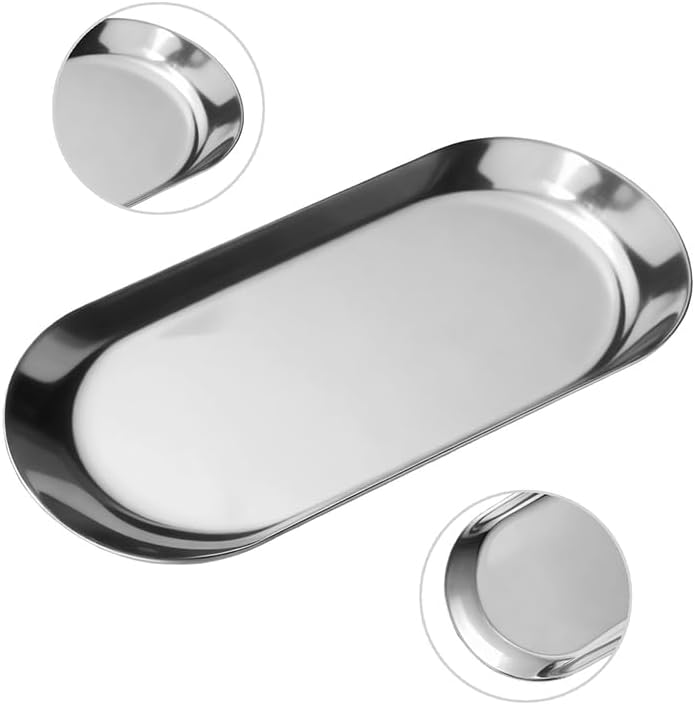 2 Pack Stainless Steel Decorative Tray, Silver 12 Inch Oval Trays