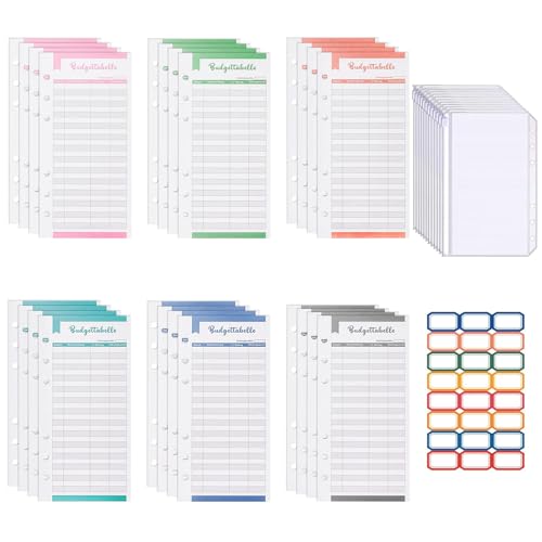Budget Planner Zubehör für Budgetordner A6 Budget Planner Deutsch 36 Budgetplaner Blätter & 12 Klarsichthüllen A6 & Aufkleber-Set Geld Aufbewahrung Budget Binder Nachfüllpapier Geld Organizer