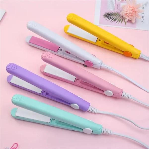 Ceramic Mini Hair Curler & Straightener | 2 in 1 Flat Iron Hair Styling Tool | Portable Travel Hair Iron with Ceramic Plates | Mini Hair Curler Straightener for Short Hair, Quick Styling