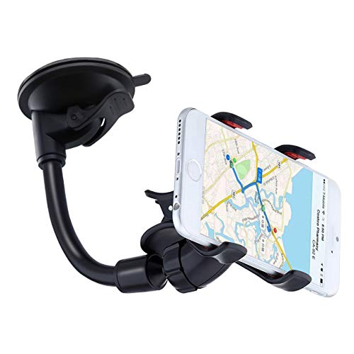 [Upgrade Version] YZtree Double Clip 360 Rotating Flexible Car Mount Cell Phone Holder Stand Car Accessories for iPhone 7, 7Plus, Samsung, LG, Nexus, HTC, Motorola, Sony & Other Smartphones, Black