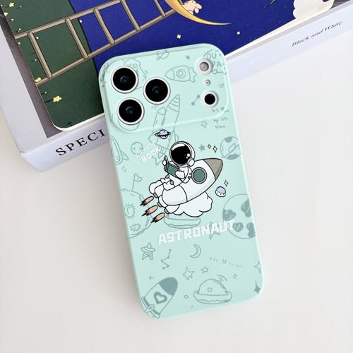 Yonds Queen for iPhone 17 Pro Clear Cute Case, Cool Cartoon Astronaut Space Planet Moon Design Stylish TPU Bumper Shockproof Anti-Slip Protector Fashion Case (Green Rocket, iPhone 17 Pro) by Yonds Queen - Image 2