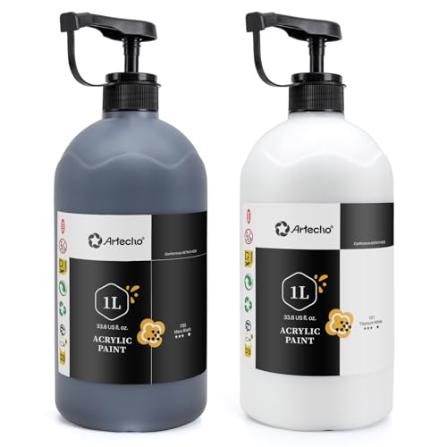 Image of Artecho White and Black Acrylic Paint 1000ml / 33.8 fl oz Pump Dispenser
