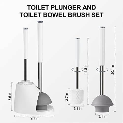 Geelincle Toilet Plunger And Bowl Brush Combo For Bathroom Cleaning, White/Grey, 1 Set #TOP1