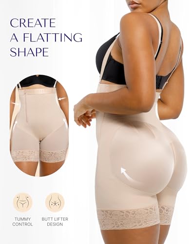 Image of SHAPELLX Faja Colombianas Side Zipper Tummy Control Postpartum Shapewear | Butt Lift Body Shaper, 3-Layer Firm Compression, Side Zipper Easy Wear, Open Crotch, Adjustable Straps, Daily & Postpartum