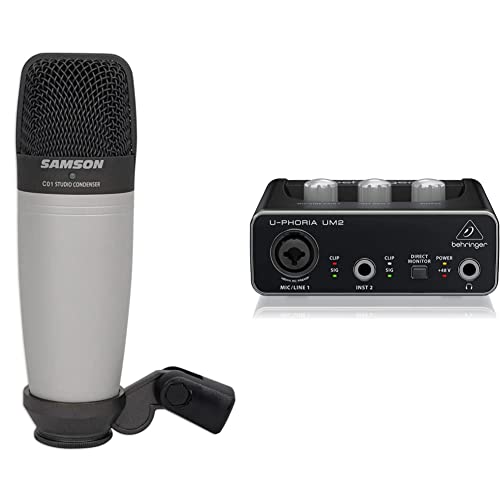 Samson SAC01 - Micrófono Condensador de Estudio (tamaño Grande) & Behringer UM2 Interfaz de Audio USB Audiophile 2x2 con preamplificador de micrófono XENYX Cover