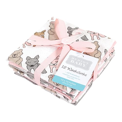 Image of Hudson Baby Unisex Baby Flannel Cotton Poly Washcloths, Wild Forest Pink 12-Pack, One Size