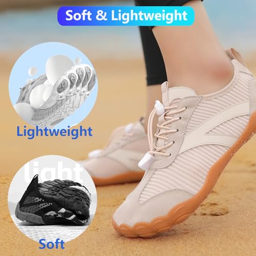 Image of Beach Water Shoes for Women Men Quick Dry Non-Slip Wide Toe Hike Barefoot Footwear for Beach Pool Aqua Swim Surf Walk