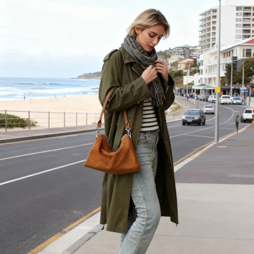 Image of Suede Tote Bags for Women, Suede Purse Handbag Vintage Slouchy Hobo Shoulder Crossbody Bag