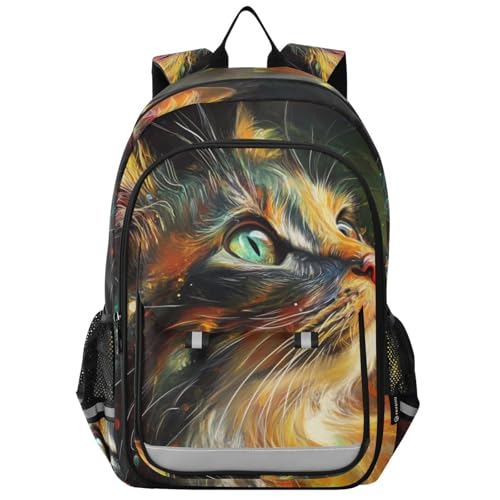 kids karate backpack 8-12： modern books bag for children in assorted colors - Oil Painting Feeling Cute Cat