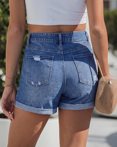 Image of GRAPENT Jean Shorts Womens High Waisted Trendy Cuffed Hem Ripped Stretchy Casual 2026 Denim Jorts Summer Shorts