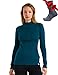 Produktbild Merino.tech 100% Merino Half Zip Pullover Damen, Merino Unterwäsche Damen Langarm Shirt fürs Wandern, Training, Fitness (Large, 250 Deep Teal)