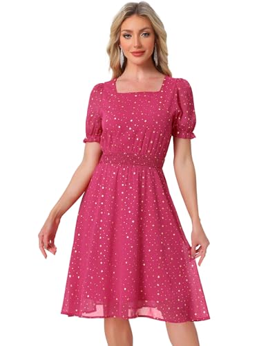 Image of Allegra K Party Midi Dress for Women Ruffle Short Sleeve Elastic Waist A-Line Metallic Star Dresses