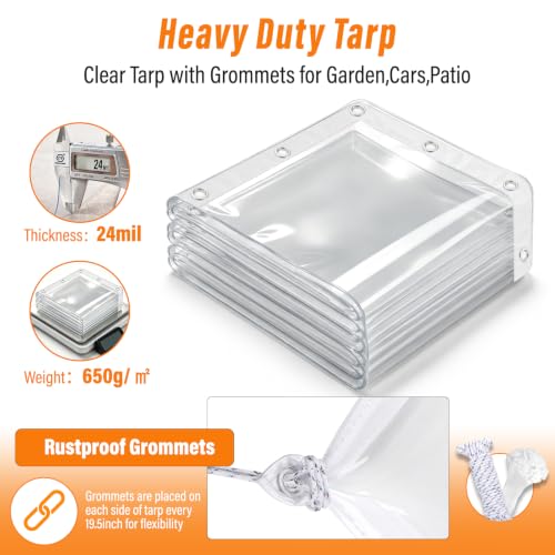 Image of 24 Mil Clear Tarps Waterproof,10x12 FT Clear Vinyl Tarp Heavy Duty PVC Tarp