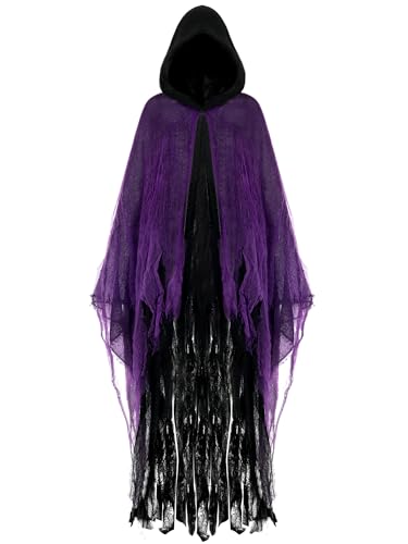 Image of Geyoga Halloween Grim Reaper Costume Scary Hooded Cloak, Purple, Large