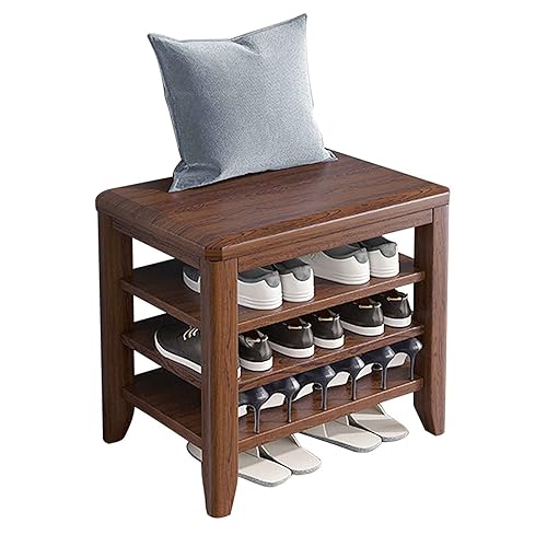 Banc d'entrée étroit en bois massif avec rangement et poufs pour petits espaces