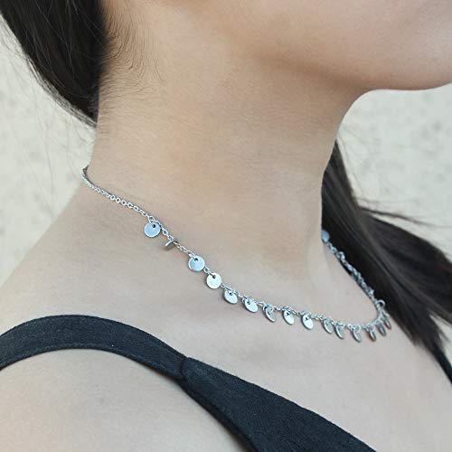 Lorsoilyn Layered Choker Necklace Stainless Steel Pendant Necklace Boho Turquoise Shell Necklace Coin Disc Palm Tree Choker Multilayer Chain For Women Girl(Mini Coin) #TOP2