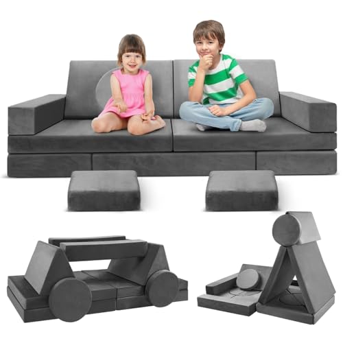 Image of Modular Kids Play Couch 18pcs Toddler Floor Sofa, Sectional Couch for Children Bedroom and Playroom Furniture for Playing, Creativing, Convertible Foam and Floor Cushion for Boys and Girls