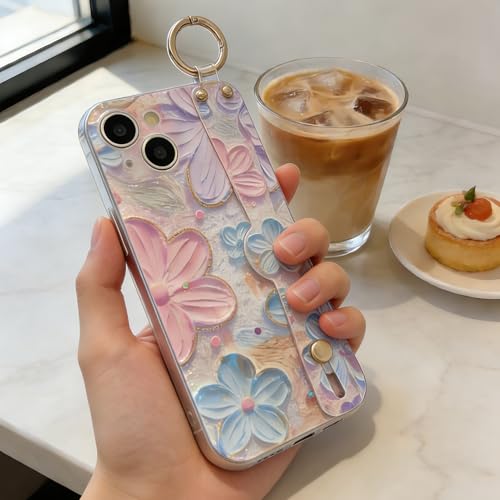 Coque iPhone 14 Plus béquille support antichoc dragonne rose 6.7