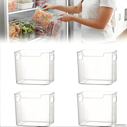 Bacs De Rangement Pour Congélateur Lot De 4, Organisateur Frigo Transparent Empilable Avec Poignées, Boîtes De Rangement Pour Réfrigérateur Cuisine Garde-Manger | Aliments Surgelés Viande Légumes