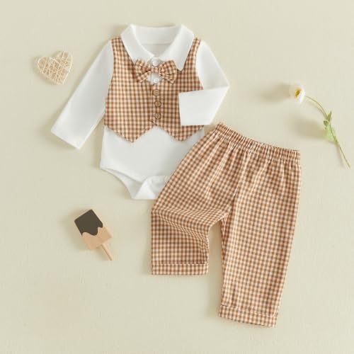 YINGISFITM Newborn Baby Boy Clothes Suit Fake Two Piece Romper + Pant Sets - 4