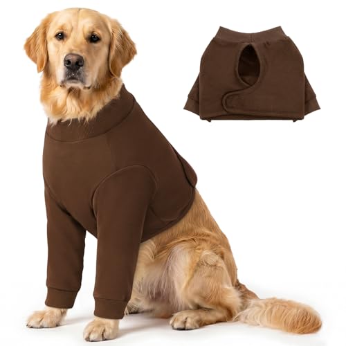 Image of Queenmore Dog Surgery Recovery Sleeve for Front Leg, Breathable Dog Recovery Sleeves After Surgery, Cozy Long Sleeve Dogs Shirt, Alternative to Cone of Shame, Brown, XL