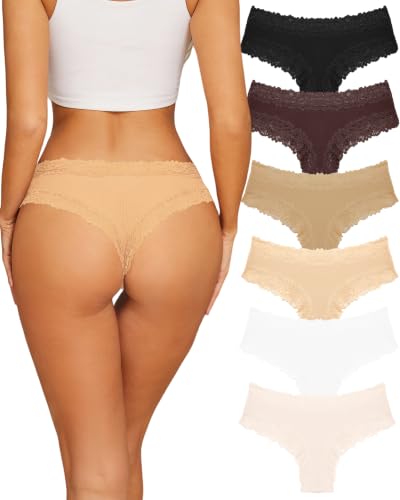 Image of Sth Big Womens Cotton Underwear Sexy Lace Brazilian Panties Soft Breathable Cotton Bikini for Ladies 6 Pack