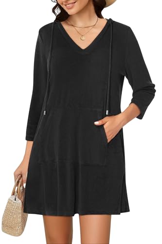 Pinup Fashion Terry Cloth Cover Up Black Coverups Swimwear Women SPF Swim Hooded Beach Coverup with Pocket
