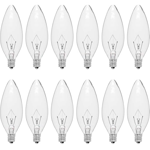 12-Pack 60 Watt Chandelier Light Bulbs, Incandescent Candle Light Bulb - Warm White 2500K, 500 Lumen Dimmable, E12 B10 Clear Candelabra Light Bulbs for Vanity, Ceiling Fan, Wall Sconces (60 Watts)