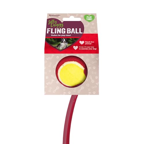 Rosewood Flingball Dog Ball Launcher with Tennis Ball – Durable Throw & Fetch Toy for Dogs, Interactive Outdoor Exercise & Training Aid, Assorted Colours (1pc)