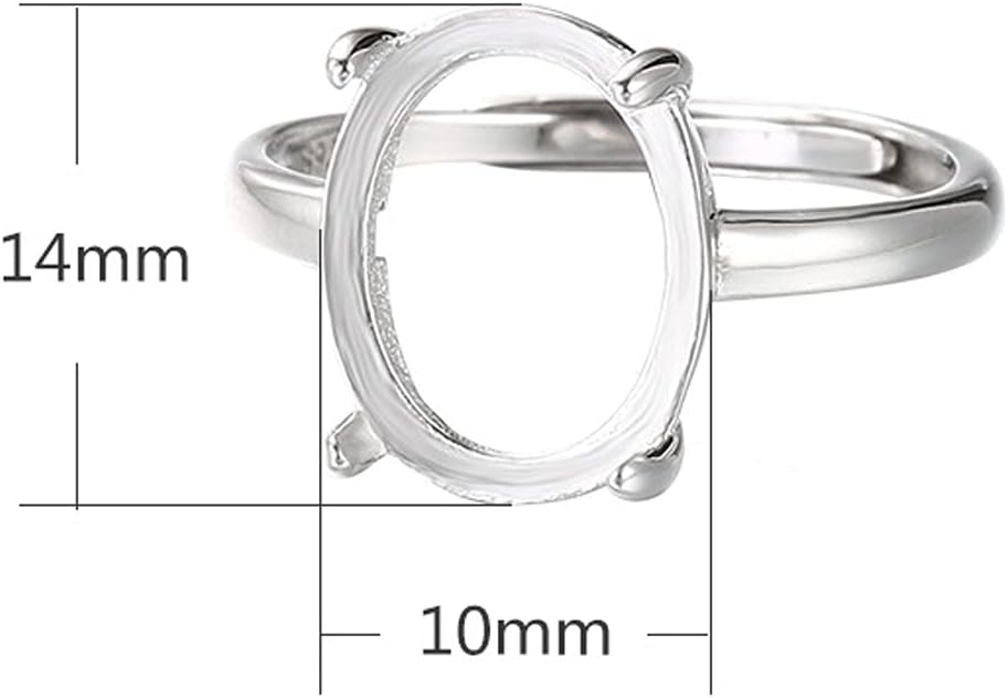 925 Sterling Silver Adjustable Ring Blank for 10X14mm Oval Gemstone Ring Cabochon Mounting Jewelry Accessories Making Personalized Gift for Women
