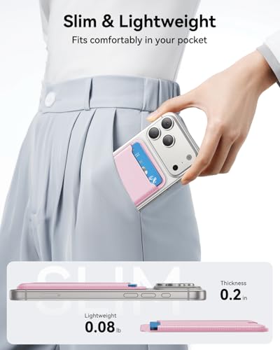 Image of TWZKG for MagSafe Wallet, 3 Cards Holder, Slim Magnetic Phone Wallet for iPhone 17 /16 /15 /14 /13 /12 Pro Max Plus Air Series,RFID Blocking Vegan Leather,Pink