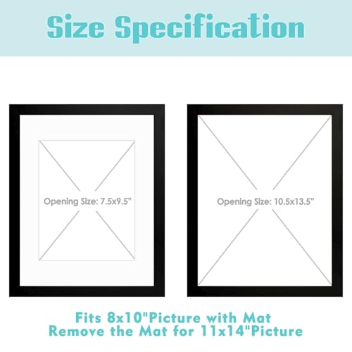 Image of Frametory, 11x14 Picture Frame - Display 8x10 Photo with Mat - Wide Molding - Preinstalled Wall Mounting Hardware (Black, 8-Pack)