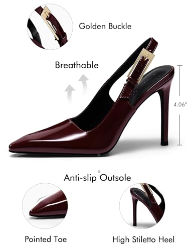 Image of Coutgo Women's Slingback High Heels Pointed Toe Stilettos Metal Buckle Dress Party Pump Shoes