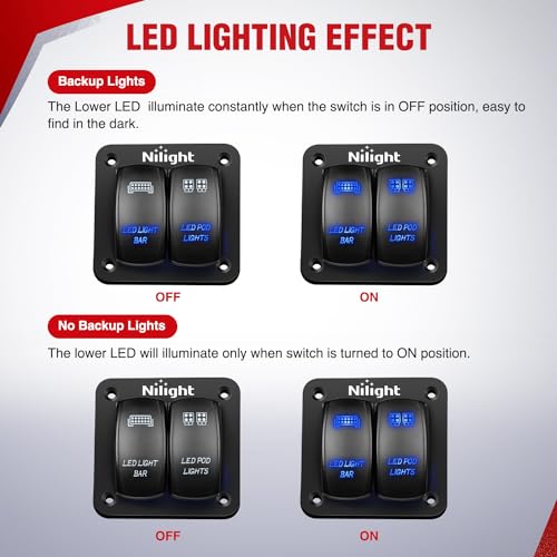 Image of Nilight 16AWG LED Light Bar Wiring Harness Kit-4 Leads | 12V On /Off 2 Gang Laser Etched Pod Lights Rocker Switch Panel Power Relay Fuse 5Pin Toggle for Cars Boat ATV Trucks