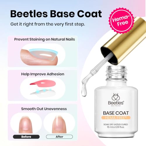 Image of Beetles Gel Base and Top Coat Set with Matte Top Coat - 3 Pcs No Wipe Gel Nail Polish Kit, Glossy & Matte Finish, HEMA Free UV LED Soak Off Long Lasting Manicure Essentials