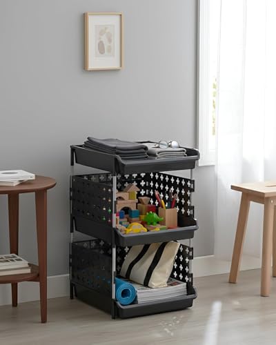 Image of JD Fresh 3 Tier Plastic Storage Drawer Organizer /Stackable Kitchen Organiser Rack /Breathable Design Shelf Storage Stand /Multipurpose Storage Rack for Kitchen, Office, kids room and Pantry (Black)