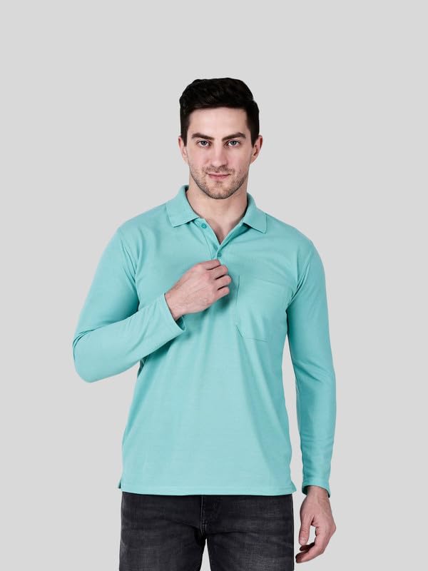 Image of Full Sleeve Men's Polo T-Shirt | Regular Fit, Soft & Breathable Cotton Blend Fabric | Classic Polo Collar, Casual & Office Wear | Available in Sizes M to 6XL, Multiple Colors