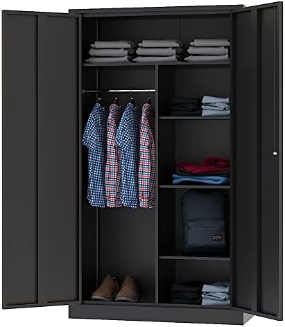 Letaya Metal Storage Cabinets Locker with Lock Door, 72'' Clothing Coat Steel Storage Freestanding Wardrobe for Office, Home, School, Employee,Gym,Fire Department (Black)