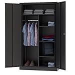 Letaya Metal Storage Cabinets Locker with Lock Door, 72'' Clothing Coat Steel Storage Freestanding Wardrobe for Office, Home, School, Employee,Gym,Fire Department (Black)