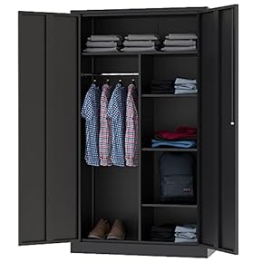 Letaya Metal Storage Cabinets Locker with Lock Door, 72” Clothing Coat Steel Storage Freestanding Wardrobe for Office, Home, School, Employee,Gym,Fire Department (Black)