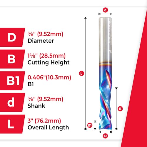 Image of Amana Tool Spektra Extreme Tool Life Solid Carbide CNC Compression Spiral Router Bit, 46173-K, 3 /8 D x 1-1 /8 CH x 3 /8 Shank x 3 Inch Long 2 Flute