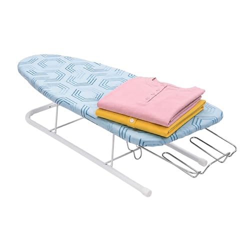 Relaxdays tabla de planchar para mesa, superficie 76 x 30,5 cm, soporte extraíble para plancha, plegable, azul/blanco
