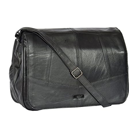 A1 FASHION GOODS Womens Black Soft Leather Bag Flap Over Classic Cross Body Shoulder Bag - PAT Cover