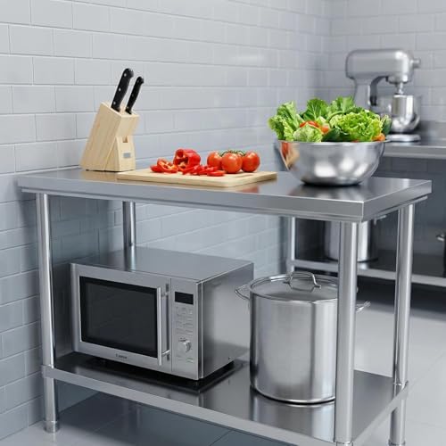 Image of Stainless Steel Table Prep & Work 20 x 32 Inches, NSF Commercial Heavy Duty Table with Undershelf and Galvanized Legs for Restaurant, Home and Hotel