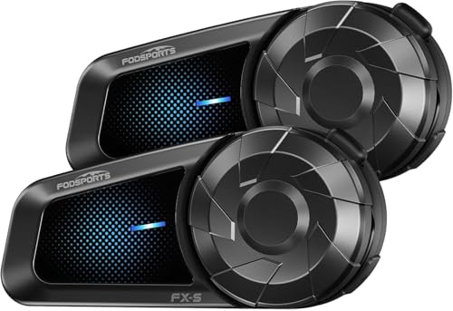 Fodsports FX-S Interfono Moto Singolo, Auricolare Casco Bluetooth 5.4 per 2 Piloti, Sistema di Comunicazione 1000m, Tripla Riduzione Rumore, Stereo HiFi, Vivavoce Musica e Chiamate, Impermeabile IP67