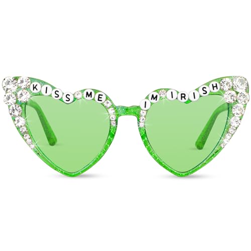 St. Patrick's Day Glasses - Irish Shamrock Sunglasses Glitter Green, Leprechaun Costume Accessories for St. Patrick's Day Party Favors Supplies