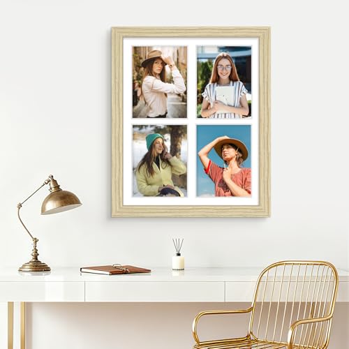 Image of DUENPY 12x16 Picture Frame 5x7 Collage Picture Frame Displays Four 5x7 inch Photos or 12x16 (Without Mat) for Available Horizontal Wall Mounting Display and Vertical Wood Color