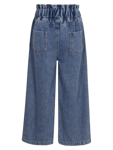 Hularka Kids Girls Jeans High Waist Straight Wide Leg Denim Pants Vintage Casual Washed Denim Trousers Cowboy Bottoms