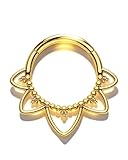 Agrewd Minimalist Lotus G23 Solid Titanium Septum Ring 16G Gold Septum Nose Rings 8MM Flower Helix Daith Earrings for Women Daith Piercing Jewelry Surgical Steel