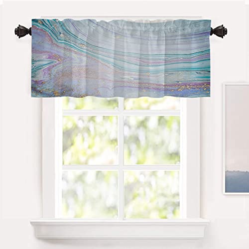 Shrahala Beautiful Oriental Marble Kitchen Valances Half Window Curtain, Marbleized Paint Swirls Kitchen Valance For Window Ink Printing Kitchen Valances Curtains For Kitchen Decoration 52X18 Inch #TOP11